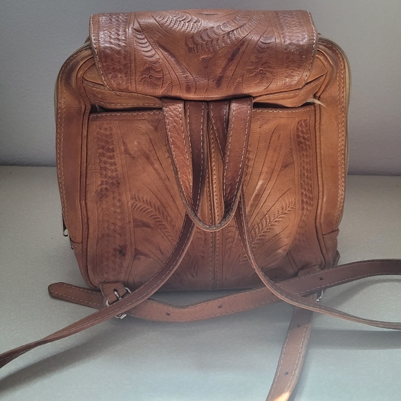 Hand Tooled Leather Mini Backpack Embossed Western Bag - Picture 4 of 7